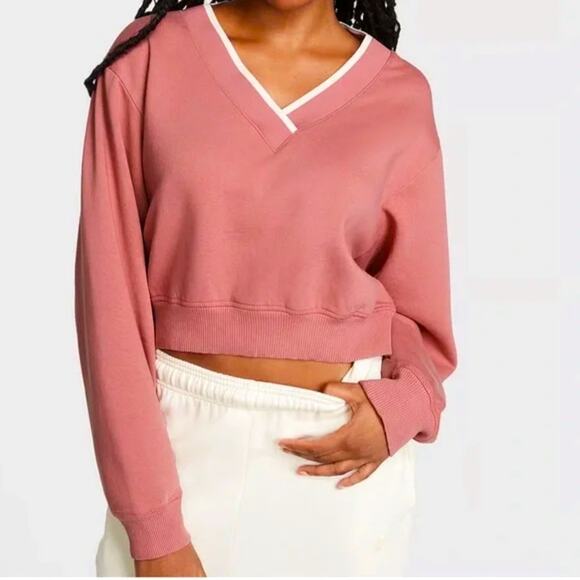 PINK Victoria’s Secret Cropped V Neck Pullover Sweater in Blush Pink Size L - Picture 1 of 7